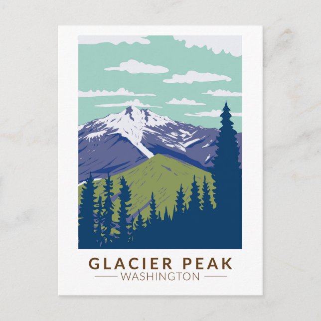 Glacier Peak Washington Travel Art Vintag Postkarte (Vorderseite)