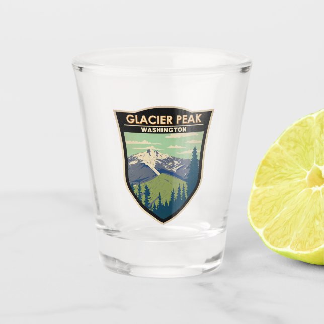Glacier Peak Washington Travel Art Vintag Schnapsglas (Vorderseite)