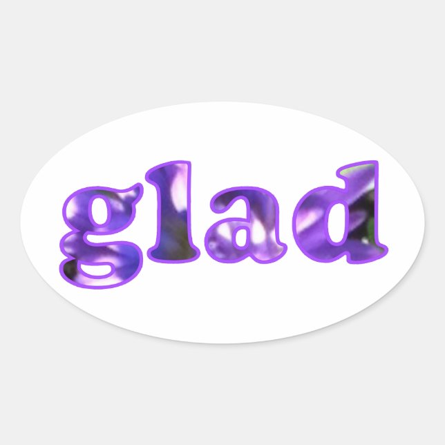 Glad mit violetten Blütenaufklebern buchstabiert Ovaler Aufkleber (Vorderseite)