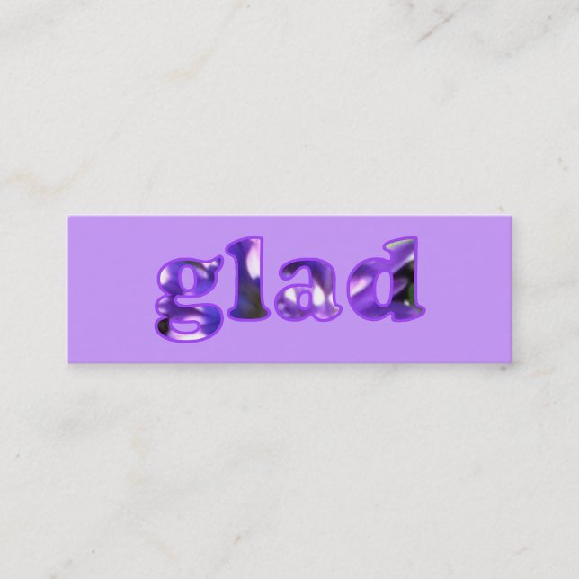 Glad mit violetten Lesezeichen geschrieben Mini Visitenkarte (Vorderseite)