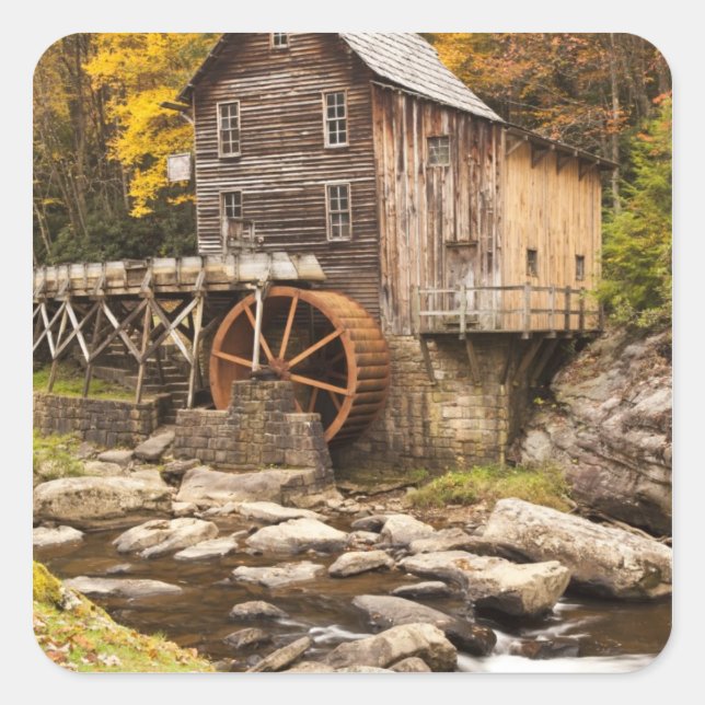 Glade Creek Grist Mill, Babcock Staat Park, Quadratischer Aufkleber (Vorderseite)