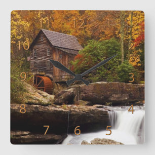 Glade Creek Grist Mill Quadratische Wanduhr