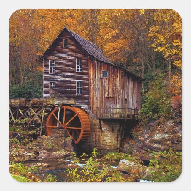 Glade Creek Grist Mill Quadratischer Aufkleber (Vorderseite)