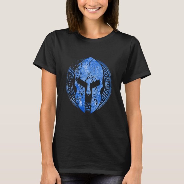 Gladiator Helmet Sparta Blue Spartan Mythology Wor T-Shirt (Vorderseite)