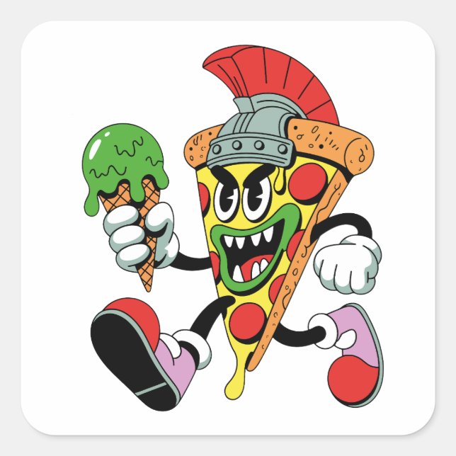 Gladiator Pizza Slice Italian Brainrot Quadratischer Aufkleber (Vorderseite)