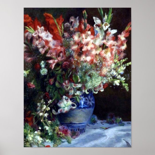Gladiolas in einer Vase, Pierre Auguste Renoir Art Poster (Vorne)
