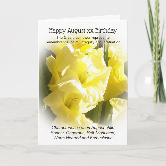 Gladiolus August Birthday Karte (Vorderseite)