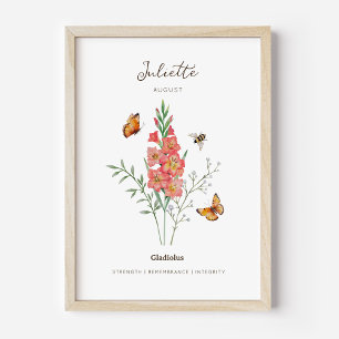 Gladiolus Geburtstagsmonats-Blumenposter Poster