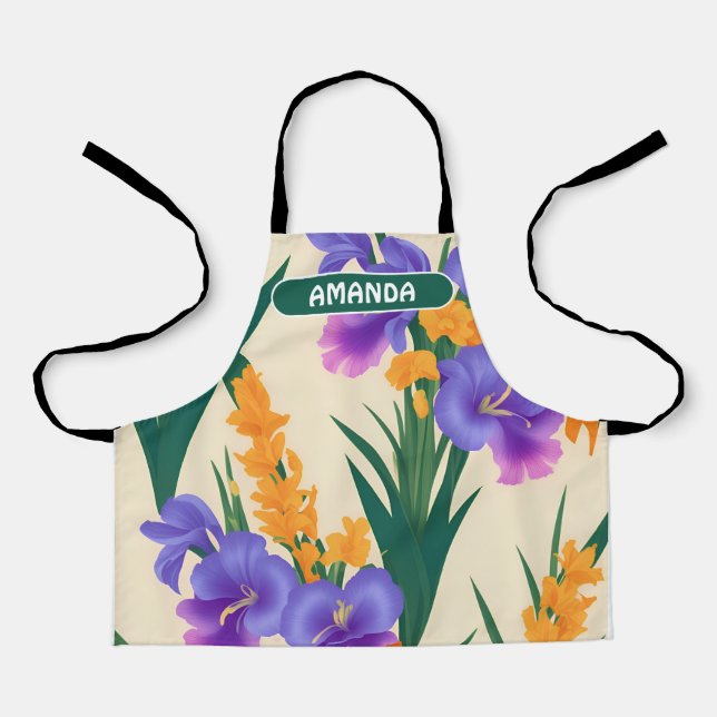 Gladiolus Retro Personalisiertes Muster Schürze (Vorderseite)