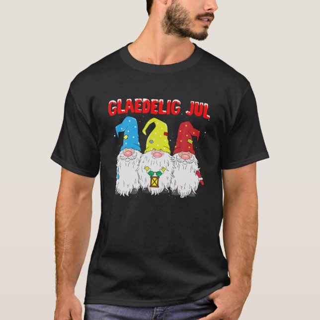 Glaedelig Jul Christmas Gnomes Weihnachtsmannmütze T-Shirt (Vorderseite)