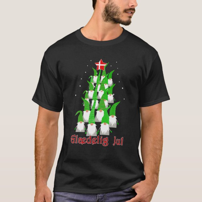 Glaedelig Jul Danish Star Christmas Tree T-Shirt (Vorderseite)