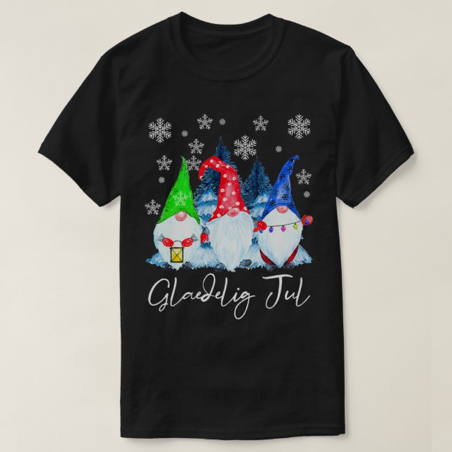 Glaedelig Jul Nordic Gnomes Tomte Nisse Danish Chr T-Shirt (Design vorne)
