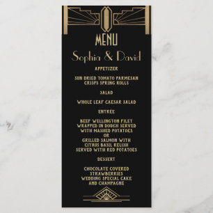 Glam 1920's Great Gatsby Art Deco Wedding Menu Menükarte