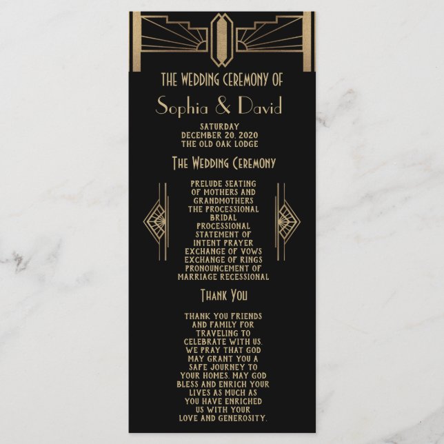 Glam 1920's Great Gatsby Art Deco Wedding Program Programm (Vorderseite)