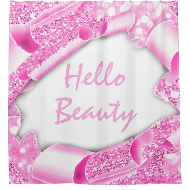 Glam 3D Frame Pink Fuchsia HELLO Girly Duschvorhang (Vorderseite)