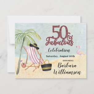 Glam 50 & Fabulous Beach Scene Party Einladung