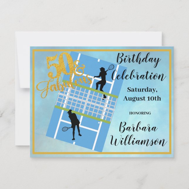 Glam 50 & Fabulous Tennis Scene Party Einladung (Vorderseite)