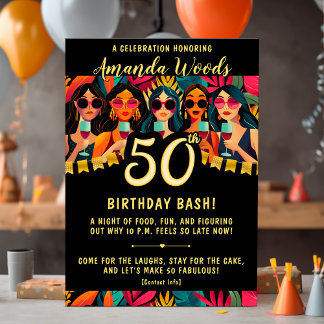 Glam 50. Geburtstagsbash mit schicken Party-Design Einladung