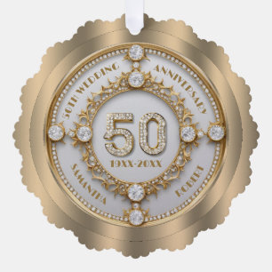 Glam 50 Jubiläum Weißer Diamant Set in Gold Ornament Karte