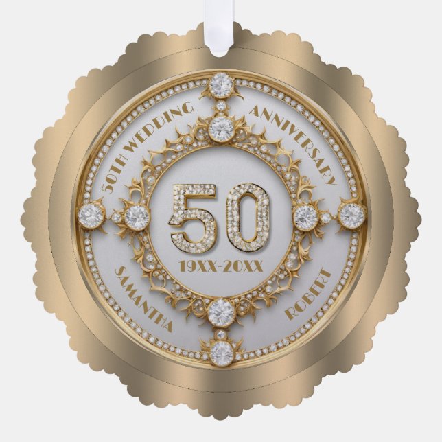 Glam 50 Jubiläum Weißer Diamant Set in Gold Ornament Karte (Vorderseite)