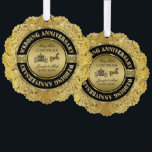 Glam 50. Wedding Anniversary-Horse & Carriage Ornament Karte<br><div class="desc">Glamouröser,  eleganter 50. Hochzeitstag. Schwarz und Gold mit Diamantakzenten. Hochzeitspferd und Kutsche und Schwarz und Gold. Anpassbarer Text. Das Märchen geht weiter.</div>