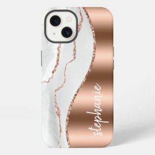 Glam-Achat-Geode Metallisch Roségold Weiß Name iPhone 13 Hülle