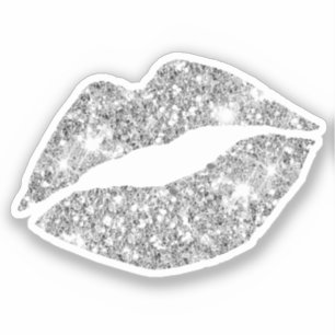 Glam Aesthetic Girly Silver Glitzer Lips Aufkleber
