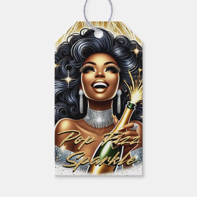 Glam African American Woman Birthday/NYE Geschenkanhänger (Vorderseite)