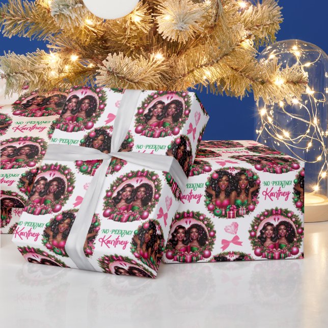 Glam African Women Christmas Pink/Green Geschenkpapier (Feiertage)