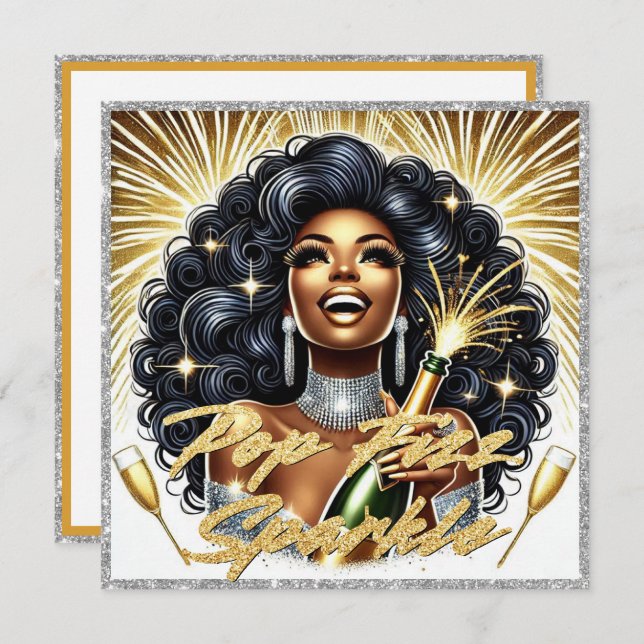 Glam Afrikanische Amerikanerin glücklich Neues Jah Karte (Vorne/Hinten)