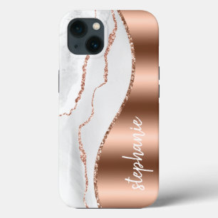 Glam Agate Geode Metallische Rose Gold Weißer Name Case-Mate iPhone Hülle