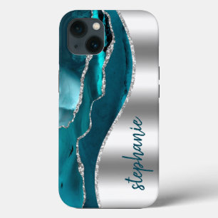 Glam Agate Geode Metallischer Silbername Aquamarin Case-Mate iPhone Hülle