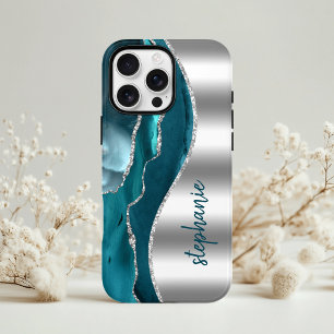 Glam Agate Geode Metallischer Silbername Aquamarin Case-Mate iPhone Hülle
