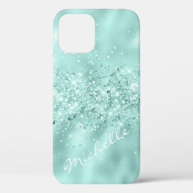 Glam Aqua Blue Foil Confetti  Case-Mate iPhone Hülle (Rückseite)