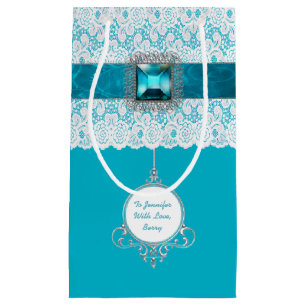 Glam Aqua Blue und Lace Custom Gift Bag Kleine Geschenktüte