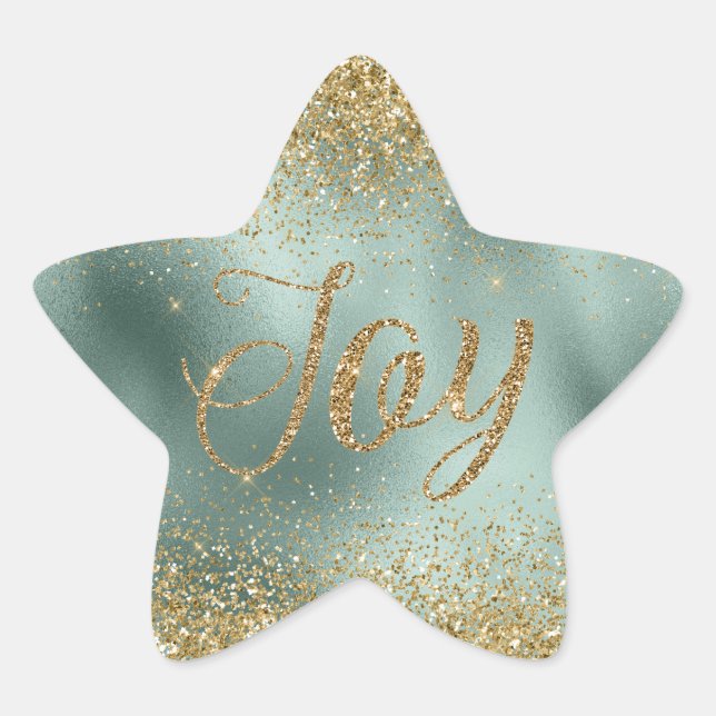 Glam Aqua Green Gold Glitzer Joy Stern-Aufkleber (Vorderseite)