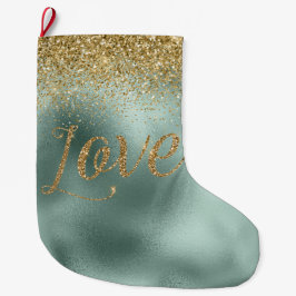 Glam Aqua Green Gold Glitzer Liebe Großer Weihnachtsstrumpf
