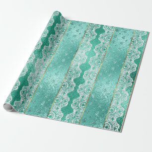 Glam Aqua Mint Green Golden Foil Weiße Spitze Geschenkpapier