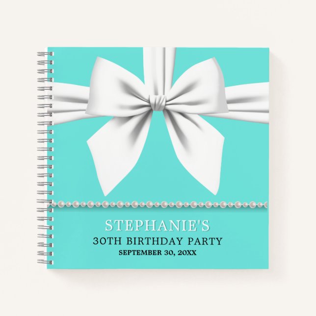 Glam Aqua Tiffany Theme Birthday Guest Book Notizbuch (Vorderseite)
