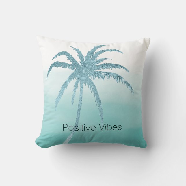 Glam Aqua Tropical Palm Tree Ombre  Kissen (Vorderseite)