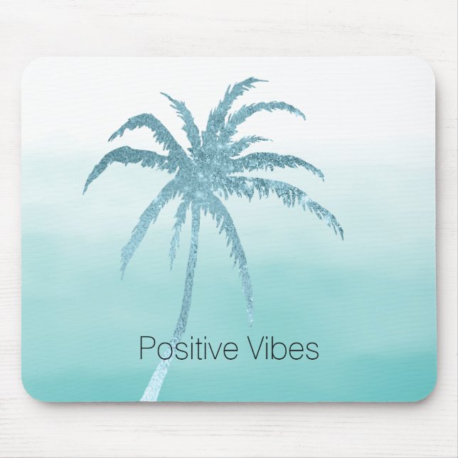 Glam Aqua Tropical Palm Tree Ombre Mousepad (Vorne)
