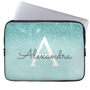 Glam Aquamarin Aqua Blue Glitzer und Sparkle Monog Laptopschutzhülle