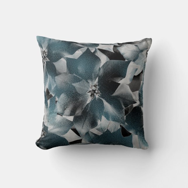 Glam Aquamarin Aquatic Black Floral Gray Metallic Kissen (Vorderseite)