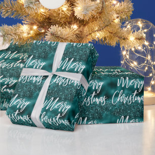 Glam Aquamarin Foil Glitzer Frohe Weihnachtskallig Geschenkpapier