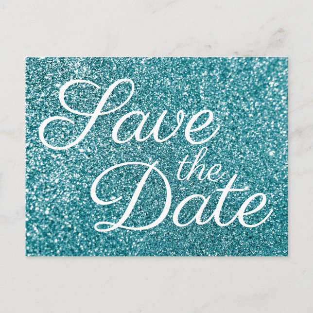 Glam Aquamarin Glitzer Foto Save the Date Postkarte (Vorderseite)