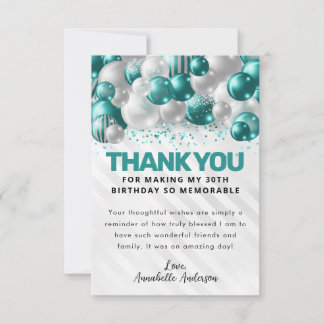 Glam Aquamarin Green Silver Ballon Glitzer Geburts Dankeskarte