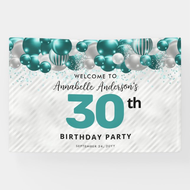 Glam Aquamarin Green Silver Balloon Glitzer Willko Banner (Horizontal)