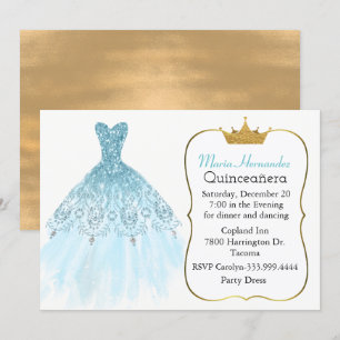 Glam Aquamarine Gown Quinceñera Einladung