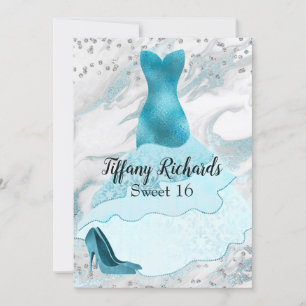 Glam Aquamarine Gown Sweet 16 Einladung