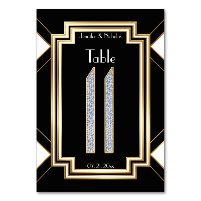 Glam Art Deco Diamond Wedding Tischnummer Eleven (Vorderseite)